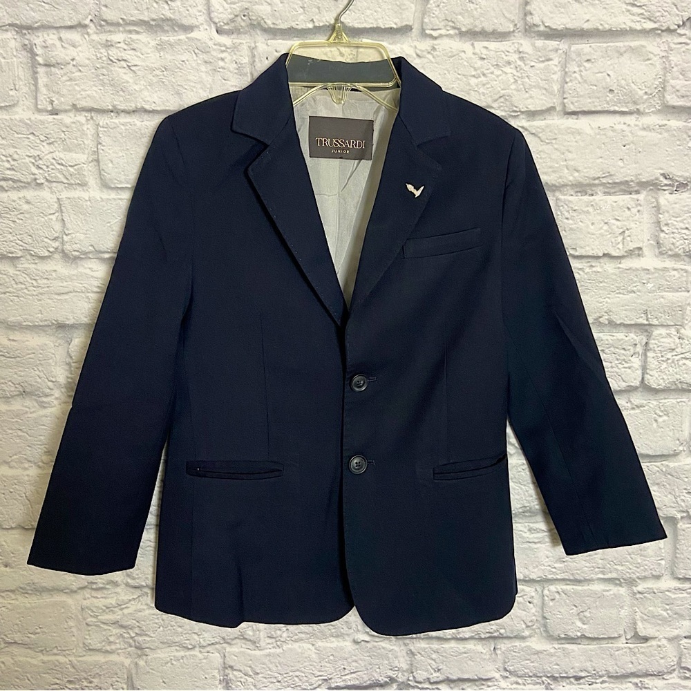 Trussardi Boy's 10 Navy Blue Wool Blend 2 Button Blazer